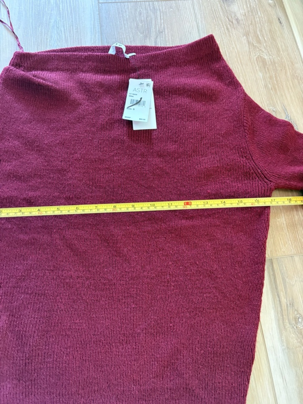 ASTR Off-Shoulder Ribbed Sweater Wine Small - Picture 4 of 5
